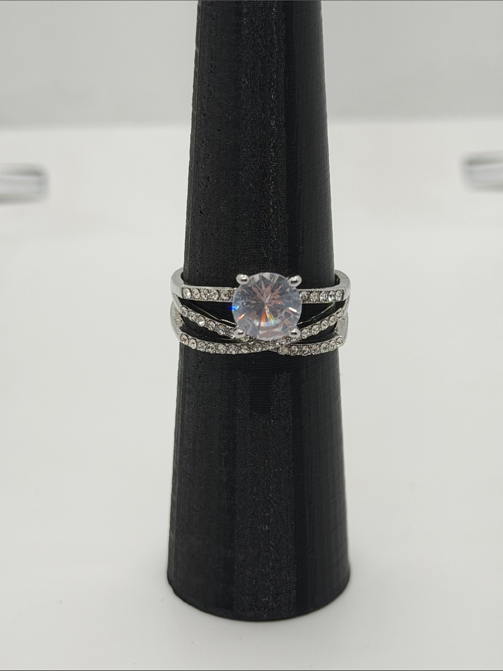 Sterling Silver Bridal Halo Engagement Ring with Clear Center Stone 91/2
